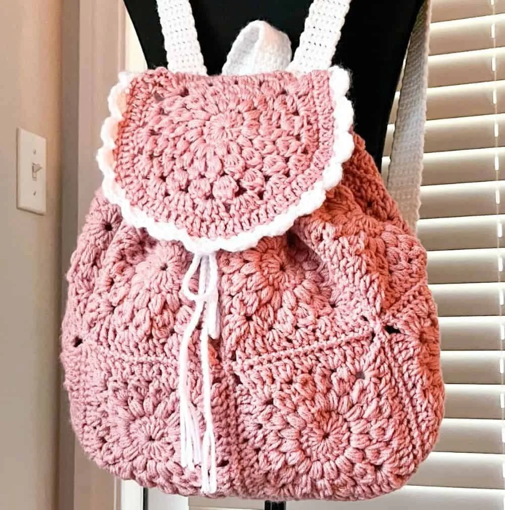 Crochet backpack pattern showcasing a colorful, handmade crochet bag.